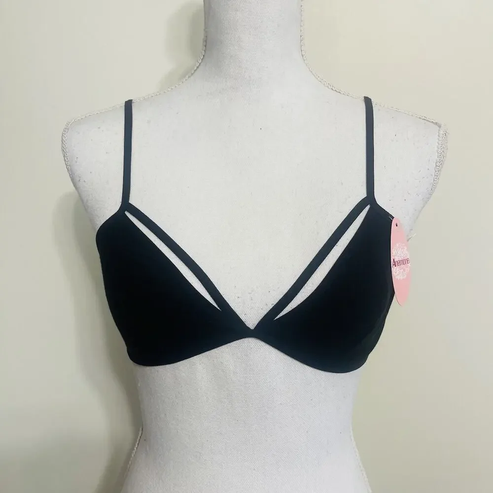 1 Anemone Sexy Strappy Bra Lingerie One Size Small‎ To Large, NOT PADDED, Black